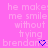 Pixelated text on bright pink background with blue heart symbols replacing 'brendan' letters, repeated in mirrored layout.