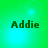 Green and cyan gradient background with four identical pixelated 'Addie' text icons arranged in a