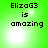 Green background with pixelated text "ElizaG3 is amazing" and shifting white light effects across four