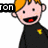 Pixelated cartoon character with orange hair, black shirt, and yellow emblem; mouth opens wider in lower
