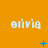 A static image with orange background displaying repeated white text 'olivia' and blue pixelated symbols in a pattern