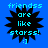Blue background with four identical black starburst shapes containing cyan text reading 'friends are like stars! :)' in pixelated font.