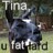 Pixelated static image shows a figure in dark clothing with arms raised, surrounded by partial text fragments including 'Tina' and 'u fat' against a blurred background.
