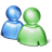 Two pixelated human-shaped figures, one blue and one green, positioned side-by-side against a solid gray background.