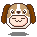 Pixel art contact sheet of four animated frames showing a dog-faced character with changing facial expressions and ear positions on a gray background.