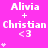 A pink background displays repeated text 'Alivia + Christian <3' with animated heart symbols appearing and disappearing in different positions across the