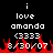 Pixelated text displays 'i love amanda' with flame graphics and date stamps on a black background.