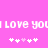 Pixelated text and symbols on a solid pink background with repeated 'I LOVE YOU' phrases.