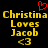 Yellow pixelated text on black background reads "Christina Loves Jacob <3" with red heart symbol above left side of text.