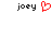 Pixelated text 'joey' appears on both sides of a red heart-shaped icon with visible pixelation.