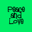 Green background with black text reading Peace and Love, partially overlaid by pink horizontal bars in different positions across four views.