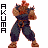 A 4x3 contact sheet of pixel art frames showing a muscular character in various fighting poses with the text "AKUMA" vertically aligned on the left side of each frame.