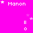 Pixelated pink background with white text 'Manon' and star symbols, showing animation changes in star positions across frames.