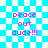 Pixelated text 'peace out dude!!!' in purple on a blue and white checkered background with a subtle light effect.