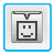 Pixelated icon with blue border showing a smiling face inside a gray frame with a top-mounted V-shaped element.