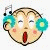 Two pixelated cartoon faces with teal hair flowers, one singing with closed eyes and a musical note above the head, the other smiling widely with open eyes.