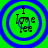 Four identical circular icons with blue concentric rings on a green background, each containing pixelated text reading "I Love Lee" in black.