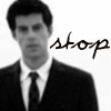 Black-and-white image of a person in a suit with repeated text overlays, arranged in a pattern