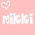 A static image with a light pink background displaying repeated white text "Nikki" and small heart-shaped icons in various positions.