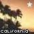 four and four shows a static landscape with palm trees against an orange sky, each containing the word 'california' in pixelated text below the image