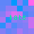 Pixelated of blue and pink squares with four instances of green text reading 'kate' in different positions