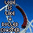 identical pixelated icons featuring a blue sky background with white chain-link fence and red curved shapes, overlaid with repeated text "LOVE IS LIKE A ROLLER COASTER" in black and white block letters