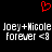 Red pixelated heart symbol above white text reading "Joey+Nicole forever <3" on black background.