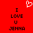 Red background with white pixelated heart above black text reading "I LOVE U JENNA" in four lines.
