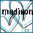 Animated icon with 'madison' text and blue-gray abstract line art on white background, showing sequential motion of line patterns.