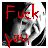 Animated contact sheet of a 48x48 pixel buddy icon showing red text changing between frames over a grayscale cartoon face with black background.