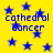 Yellow background with scattered blue stars and repeated blue text reading 'cathedral dancer' in pixelated font.