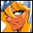 Pixelated anime-style character with blonde hair and blue eyes, wearing a blue headband and yellow outfit, next to stylized text on black background.