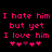 Pixelated text and heart symbols on black background with two identical side-by-side layouts.