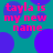 Cyan background with purple circular shapes and pink text reading "tayla is my new name" in four identical quadrants.