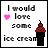 Pixelated text reads "I would love some ice cream" with a pink heart, next to a red-topped black cone icon.