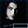 20 grayscale portrait icons with blue borders, each showing a person with dark hair and pale skin, with text labels below some icons
