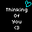 Pixelated cyan heart symbol above white text reading Thinking Of You with a <3 emoticon on black background.