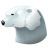 Pixelated polar bear head in profile view, white fur with gray shading on body and ear, black nose and eye, static image against plain background.
