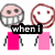 Pixelated cartoon figures with pink and red clothing display text overlays that change across frames.