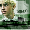 Pixelated image of a person with short blonde hair wearing a white-collared shirt and dark tie, with the word 'DRACO' in bold text on the right side.