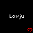 Pixelated text 'Lovju' repeated across a black background with red heart symbols below each instance.