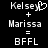Pixelated text displays 'Kelsey + Marissa = BFFL' with a heart symbol replacing the 'y' in Kelsey on the left side of the image.