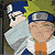 Pixelated anime-style character in orange and blue outfit with headband, shown across transitioning from neutral to shocked expression while holding gray object