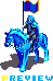 Pixel art of a blue armored knight on a blue horse holding a blue flag, with 'PREVIEW' text below in varying colors.