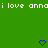 Green background with white pixelated text repeating 'i love annai' and two blue pixelated hearts at the bottom.