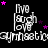 Animated icon with white text and pink stars on black background, text cycles through 'I've Such Love' and 'gymnastic' in a repeating pattern.