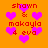Pixelated orange background with red text and pink hearts, displaying 'shawn & makayla 4 eva' in multiple repeated arrangements.
