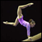 Static 60x60 pixel icon showing a gymnast performing a handstand on a balance beam against black background, rendered with low-resolution pixelation and dithering effects.