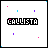 Pixelated 'GALLISTA' text in black with cyan and magenta accents, surrounded by scattered X-shaped and dot patterns on white background.