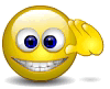 Yellow circular emoji with blue eyes and white teeth, waving hand in three variations of pose